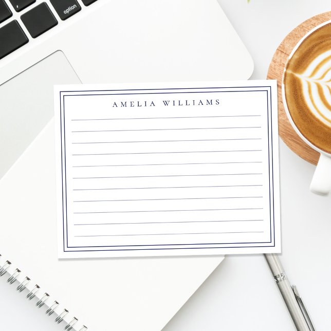 Elegant Minimalist Blue Monogram Ruled Note Card (Creator Uploaded)