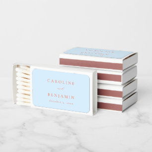 Elegant Minimalist Blue Orange Calligraphy Wedding Matchboxes