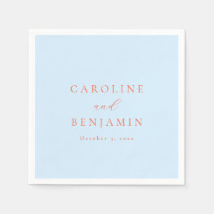Elegant Minimalist Blue Orange Calligraphy Wedding Napkins