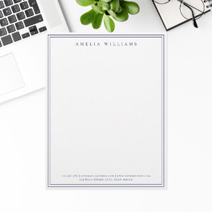 Elegant Minimalist Blue Two Border Letterhead