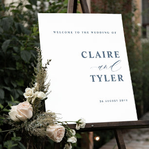 Elegant Minimalist Blue Wedding Welcome Sign
