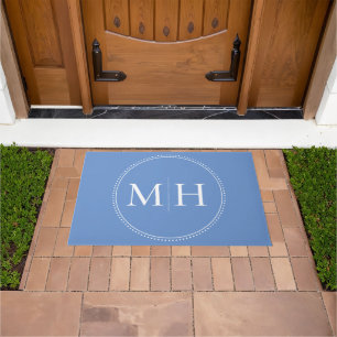 Elegant Minimalist Blue White Monogram Doormat