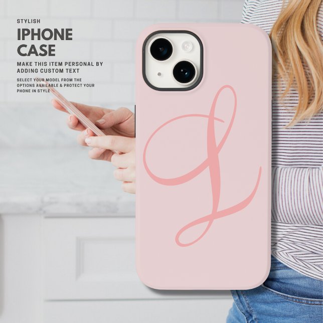 Elegant Minimalist Blush Big Calligraphy Initial Case-Mate iPhone Case (Creator Uploaded)