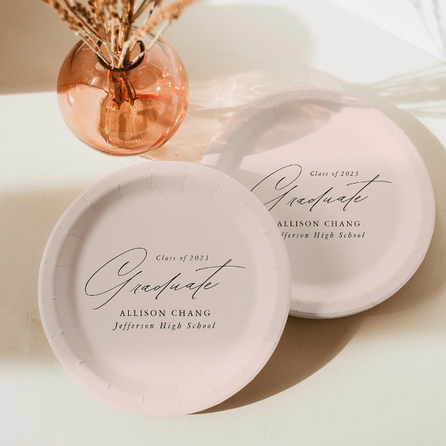 Elegant Minimalist Blush Graduation Paper Plates (Creator Uploaded)