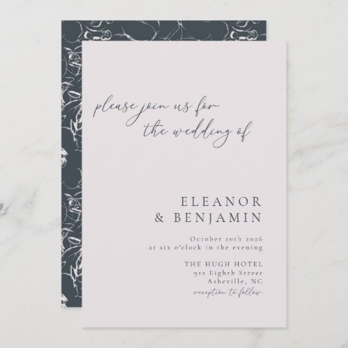 Elegant Minimalist Blush Gray Botanical Wedding Invitation - Elegant Minimalist Blush Gray Botanical Wedding Invitation
