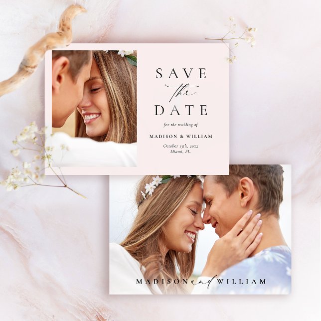 Elegant Minimalist Blush Photo Save The Date Card (Creator Uploaded)