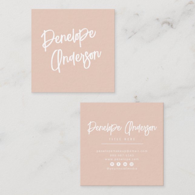 Elegant Minimalist Blush Pink Boho Chic Modern  Square Business Card (Front/Back)