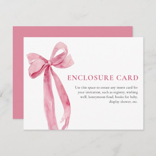 Elegant Minimalist Blush Pink Bow Enclosure Card