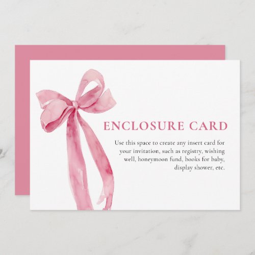 Elegant Minimalist Blush Pink Bow Enclosure Card