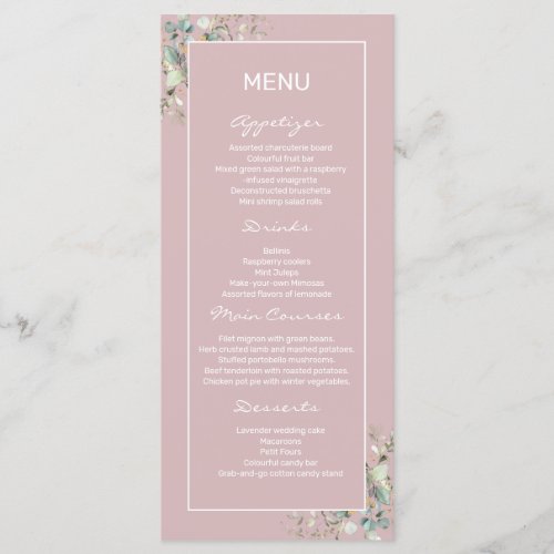 Elegant Minimalist Blush Pink Flat Menu  Menu