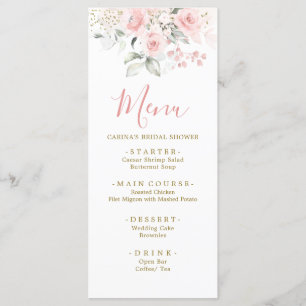 Elegant Minimalist Blush Pink Floral Baby Shower Menu