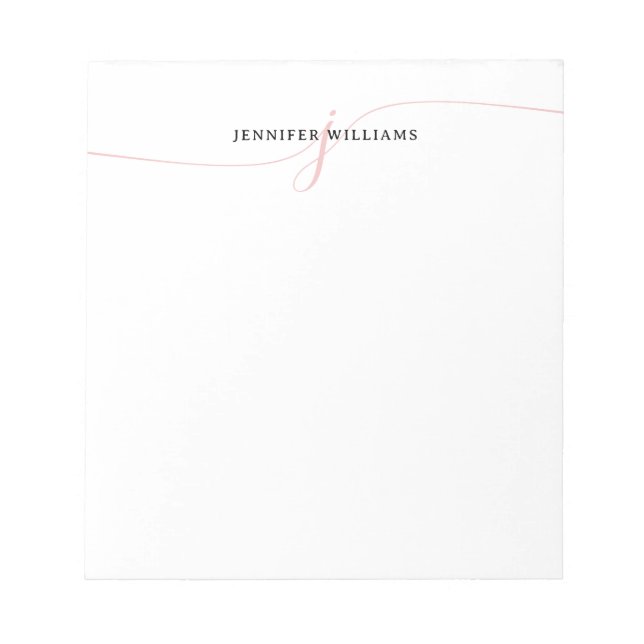 Elegant Minimalist Blush Pink Script Monogram Notepad (Front)