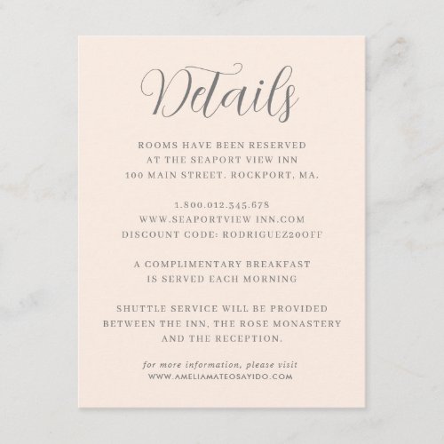 Elegant Minimalist Blush Pink Wedding Details Enclosure Card