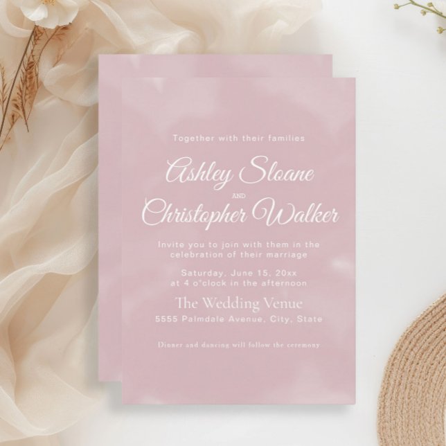 Elegant Minimalist Blush Pink White Script Wedding Invitation (Elegant script blush pink wedding invitation)