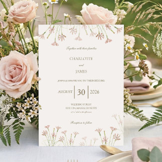Elegant Minimalist Blush Pink Wildflower Wedding Invitation