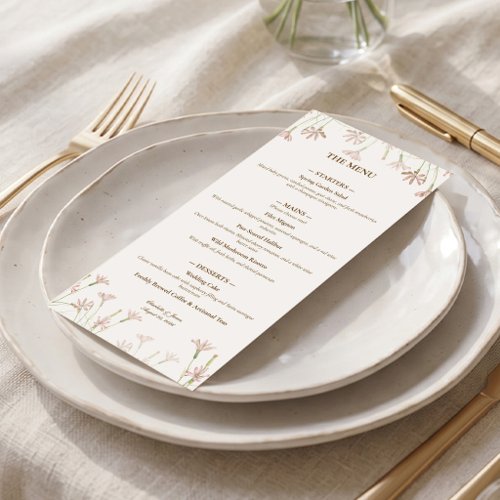 Elegant Minimalist Blush Pink Wildflower Wedding M Menu