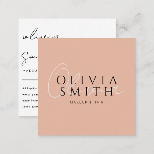 Elegant Minimalist Boho Blush Pink Modern Unique  Square Business Card