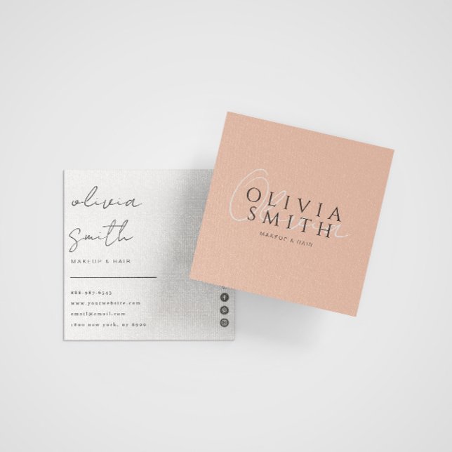 Elegant Minimalist Boho Blush Pink Modern Unique  Square Business Card (Creator Uploaded)