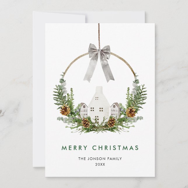 Elegant Minimalist Boho Christmas Composition Holiday Card (Front)