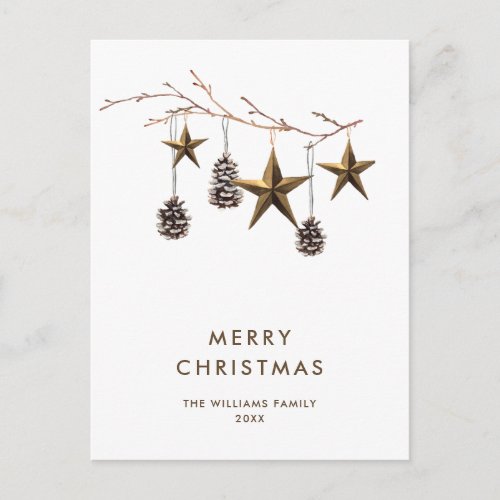 Elegant Minimalist Boho Christmas Greeting Holiday Postcard