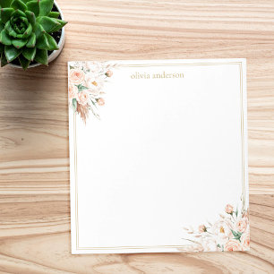 Elegant Minimalist Boho Floral Border Monogram Notepad