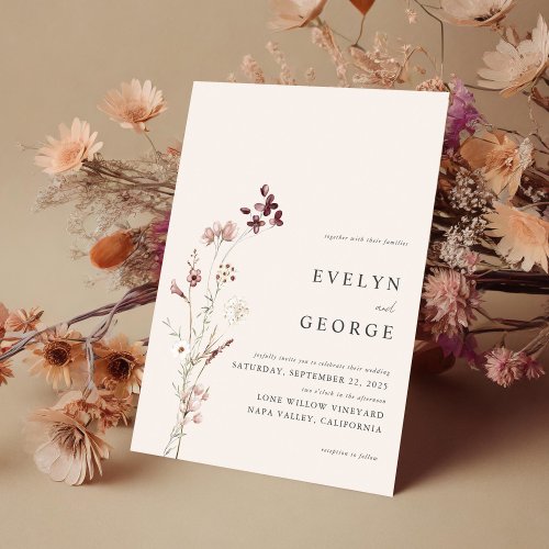 Elegant Minimalist Boho Floral Wedding Invitation