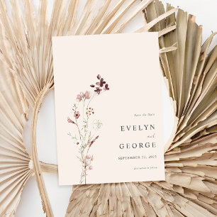Elegant Minimalist Boho Floral Wedding Save The Date