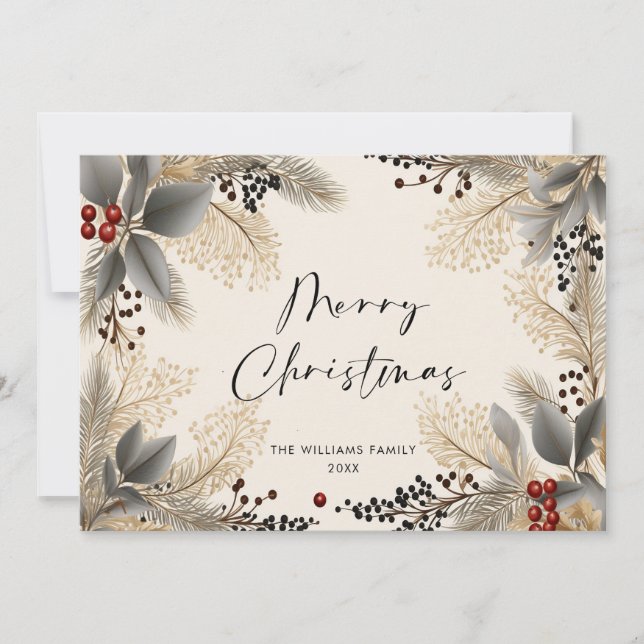 Elegant Minimalist Boho Merry Christmas Greeting Holiday Card (Front)