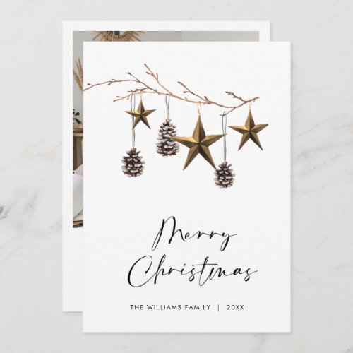 Elegant Minimalist Boho Merry Christmas Photo Holiday Card