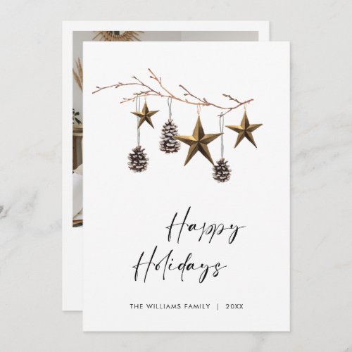 Elegant Minimalist Boho Merry Christmas Photo Holiday Card