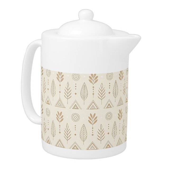 Elegant Minimalist Boho Pattern Teapot (Left)