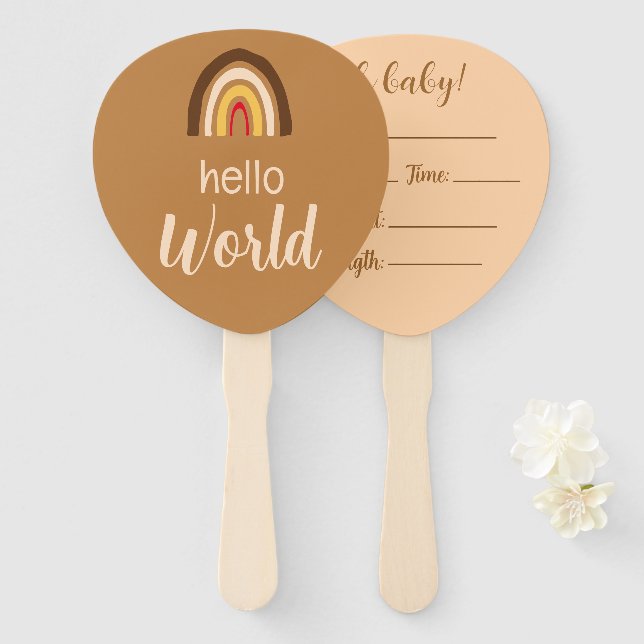 Elegant Minimalist Boho Rainbow Baby Announcemen Hand Fan (Front and Back)