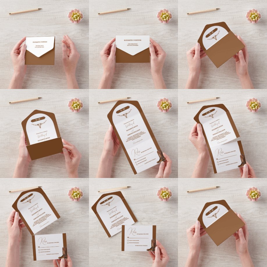 Elegant Minimalist Boho Western Cowboy Wedding All In One Invitation