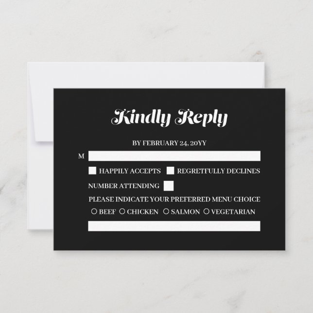 Elegant Minimalist Bold Calligraphy Black Wedding RSVP Card (Front)
