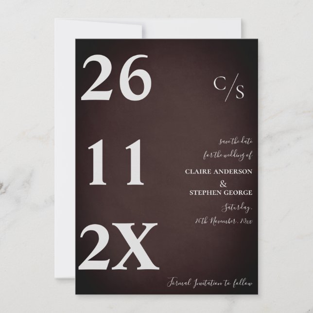 Elegant Minimalist Bold Font Maroon Wedding Save The Date (Front)