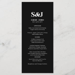 Elegant Minimalist Bold Monogram Black Wedding Menu