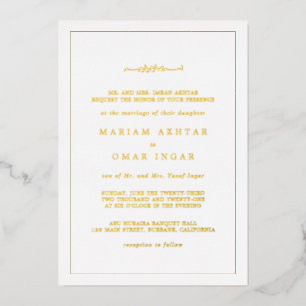 Elegant Minimalist Border Gold Islamic Wedding Foil Invitation