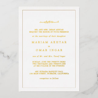Elegant Minimalist Border Gold Islamic Wedding Foil Invitation