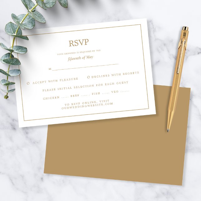 Elegant Minimalist Border Gold Wedding RSVP Card (Creator Uploaded)