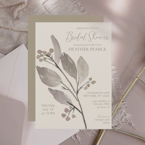 Elegant Minimalist Botanical Bridal Shower Invitation