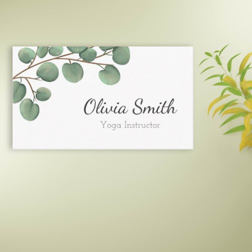Elegant Minimalist Botanical Greenery Yoga Business Card