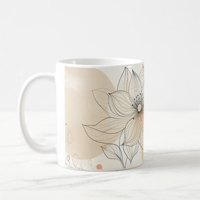 Elegant Minimalist Botanical Line Art Floral Coffee Mug (Left)