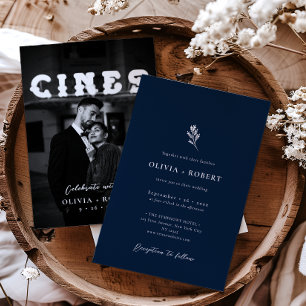 Elegant Minimalist Botanical Photo Wedding Invitation