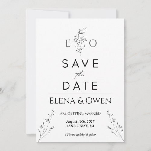 Elegant Minimalist Botanical Save the Date Card