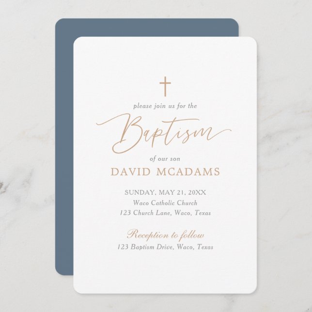 Elegant Minimalist Boy Baptism Religious Event Invitation (Front/Back)