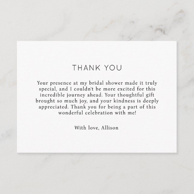 Elegant Minimalist Bridal Shower Thank You Card (Front)