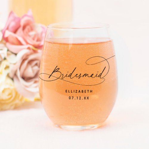 Elegant Minimalist Bridesmaid Stemless Wine Glass