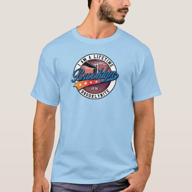 Elegant Minimalist Brooklyn Logo Design Light Blue T-Shirt (Front)