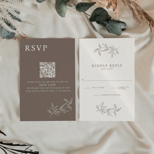 Elegant Minimalist Brown & Ivory Wedding RSVP Card