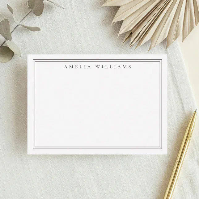 Elegant Minimalist Brown Two Border Note Card | Zazzle